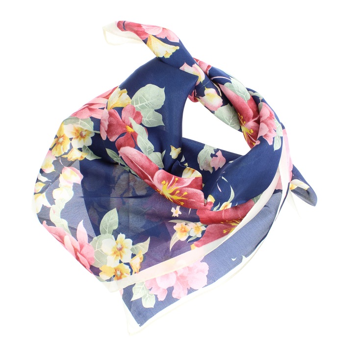 Esarfa, de dama, 70x70 cm, Buticcochet, model floral, Bleumarin - ES2245