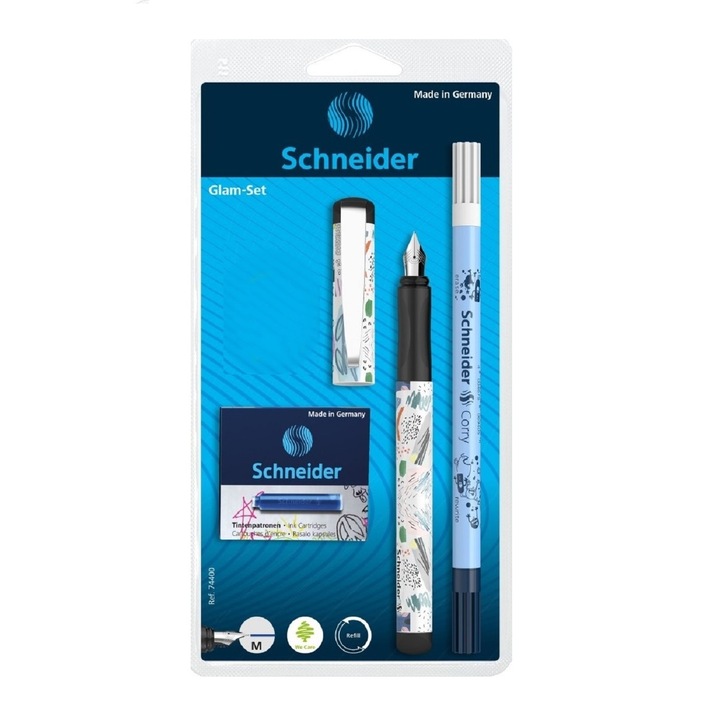 Set Stilou Schneider Glam, Negru, pic, 6 rezerve