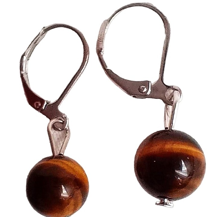 Tigrisszem, 1 golyós biztonsági fülbevaló nemesacéllal, 8 mm, nikkelmentes, természetes ásvány