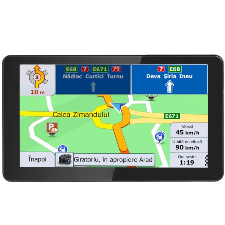 Navigatie GPS Profesional 7 Inch iGO Truck cu Harti Actualizate Navteq, Full Europa 2023, Ecran LED HD Premium Capacitive, Afiseaza in mers Sistem de Restrictii Camion, Parcari, Peco, Model 2023, Negru, TIR, Camion, Autoturism