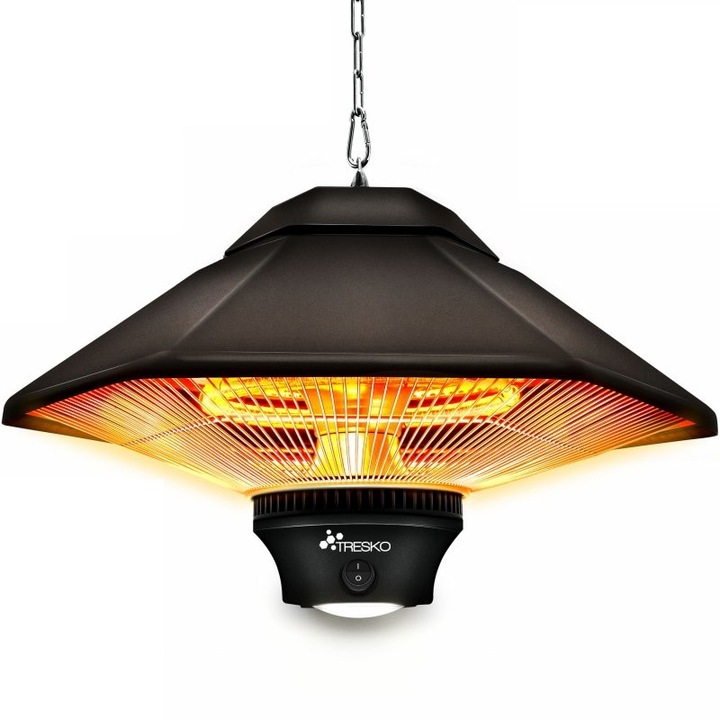 Radiator suspendat cu infrarosu, 1500W, cu telecomanda, Iluminare LED, pentru gradina, balcon/terasa, bronz