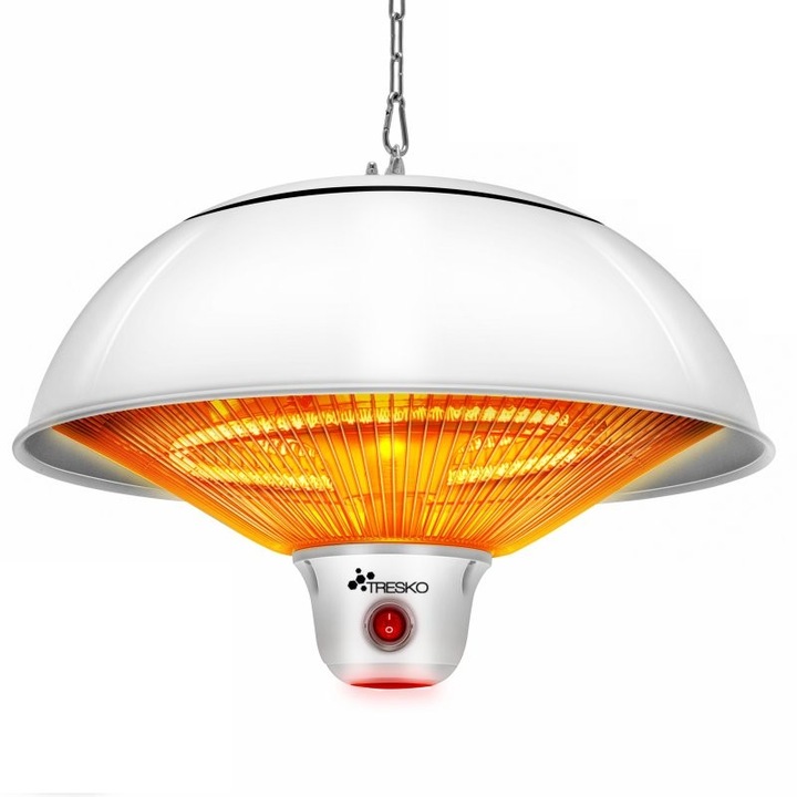 Radiator suspendat cu infrarosu, 1500W, cu telecomanda, Iluminare LED, pentru gradina, balcon/terasa, Ø 43 cm, alb