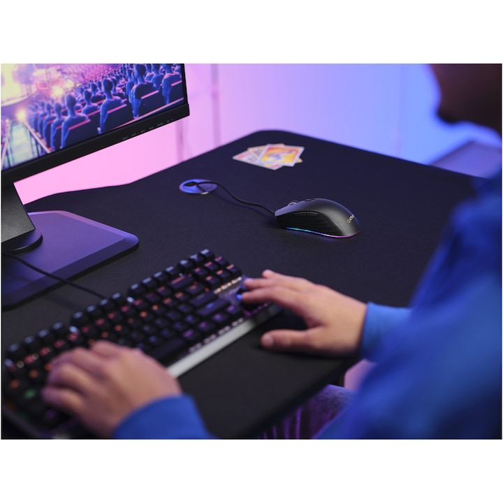 Mouse gaming cu fir Trust GXT924 Ybar+, 25.000 DPI, Full RGB, IPS 400, 6 butoane programabile, negru