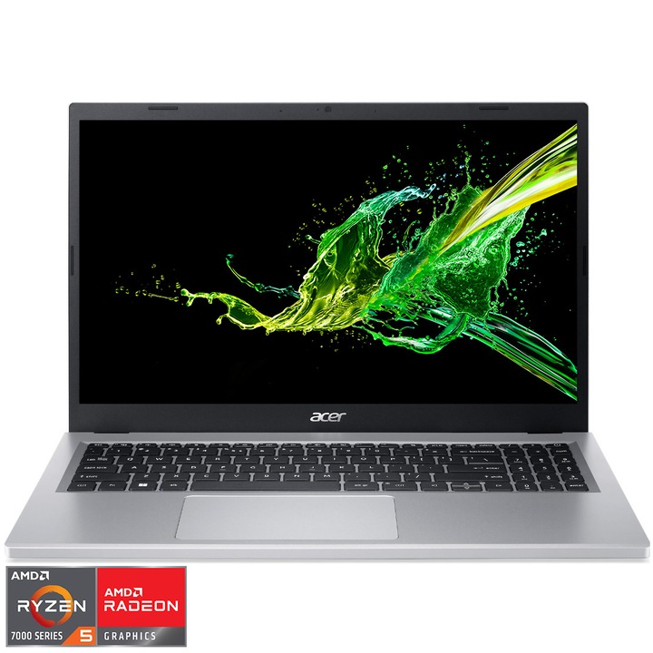 Лаптоп Acer Aspire 3 A315-24P-R1N6, AMD Ryzen™ 5 7520U, 15.6", Full HD, 16GB, 512GB SSD, AMD Radeon™ Graphics, No OS, Pure Silver
