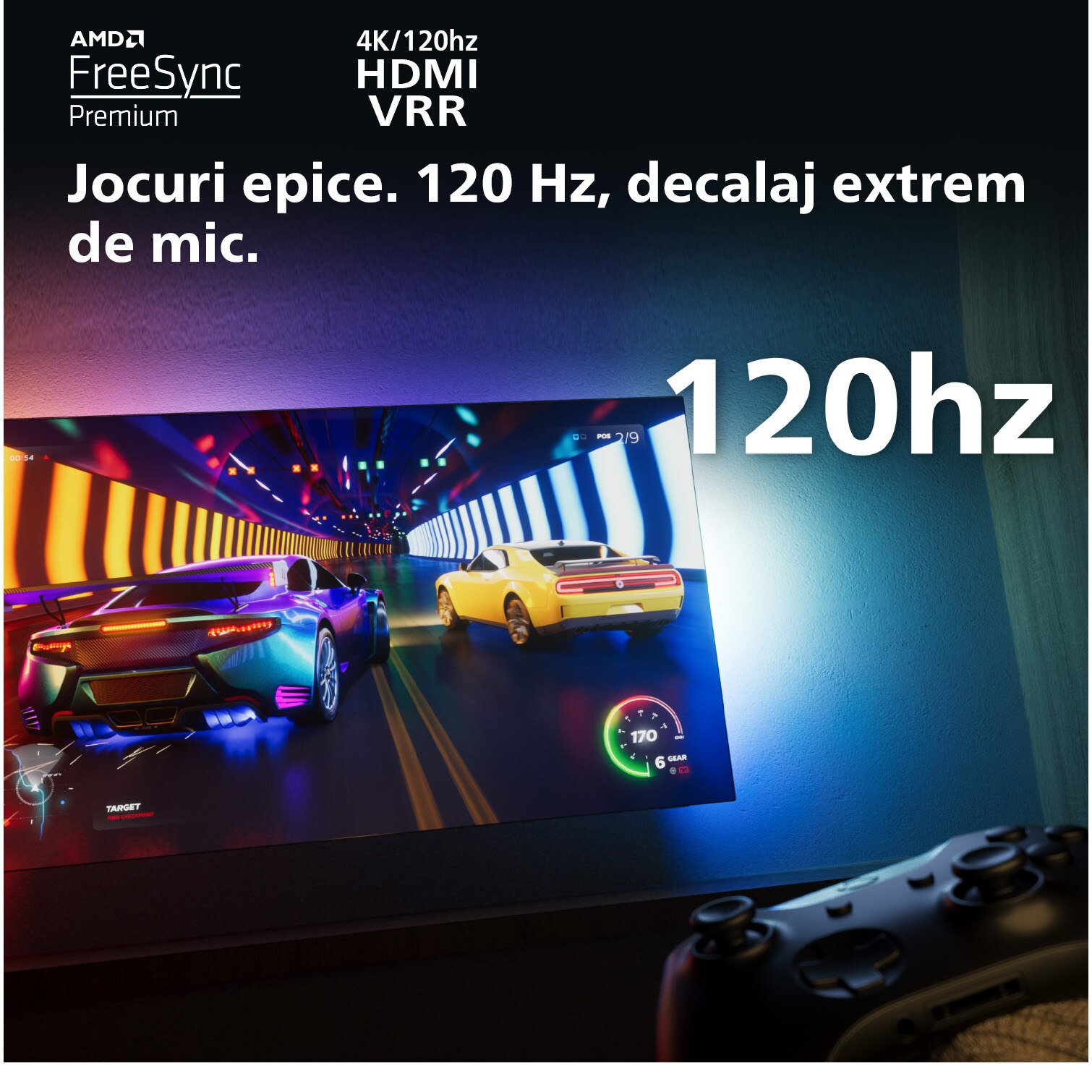 Televizor Philips AMBILIGHT tv MiniLED 65PML9308, 164 cm, Smart TV, 4K Ultra HD, 100hz, Clasa F