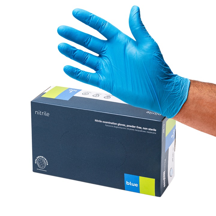 Set 100 Buc Manusi de Examinare de Unica Folosinta din Nitril, Nepudrate, easyCARE, Confort, Albastru, Marime L