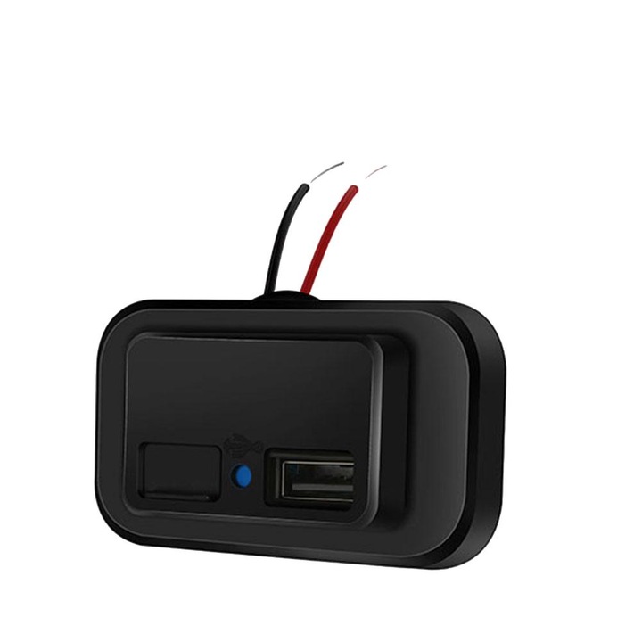 Adaptor pentru incarcator auto, USB, 12V/24V, ABS, 6.8x4x1.5cm, Negru