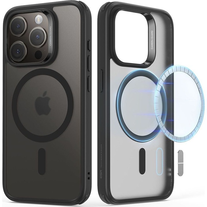 Протектор, съвместим с MagSafe за iPhone 15 Pro Max, ESR, пластмаса, прозрачен/черен
