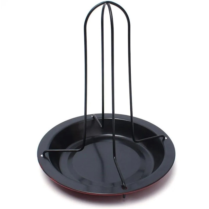 Suport cu farfurie pentru pui la grill, UBX®, metal, 19x17 cm, negru