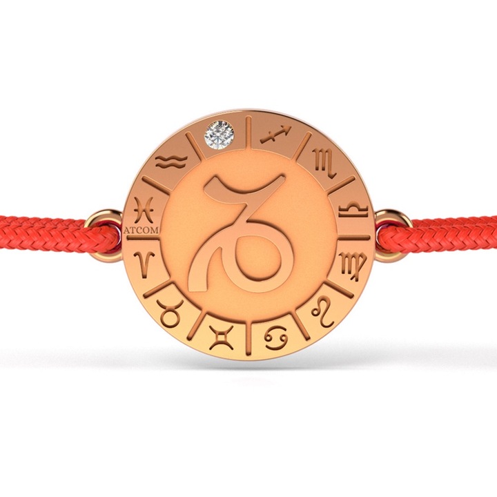 Bratara din aur roz cu snur rosu model Capricornus