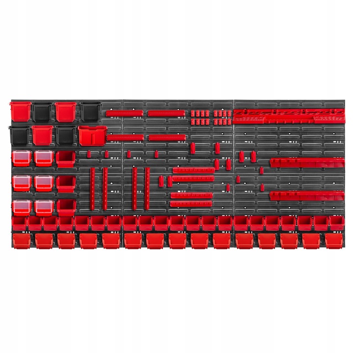Suport de perete pentru unelte, Kadax, plastic, negru/rosu, 174x78cm, 100 elemente