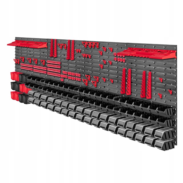 Suport de perete pentru unelte, Kadax, plastic, negru/rosu, 232x78cm, 176 elemente