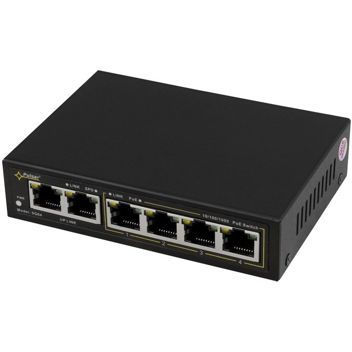 Gigabit POE суич, Pulsar, 6 порта, 10/100/1000 Mb/s, черен