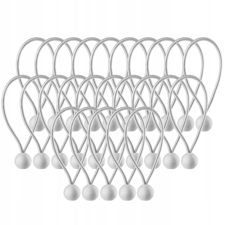 Set 25 benzi, Kadax, de cauciuc/plastic cu minge pentru prelate, alb