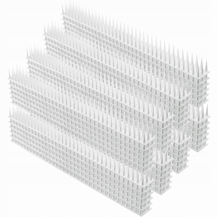 Комплект 48 шипа за птици и гълъби, Kadax, Пластмаса, 25 м, Бял