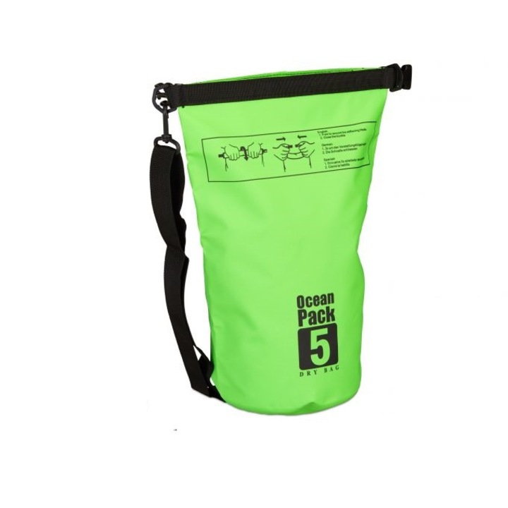 Vízálló táska strandra vagy túrázásra, Relaxdays, -30 foktól +45 fokig hőálló, zöld, 38 x 20 x 0,5 cm, 5 l