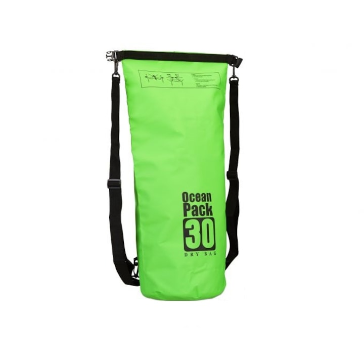 Водоустойчива чанта за плаж или туризъм, Relaxdays, издръжлива на температури от -30 градуса до +45 градуса, зелена, 72 х 38 х 0,5 см, 30 л
