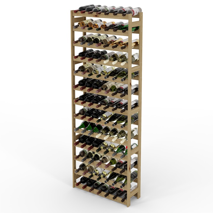 Стелаж за вино, Lenmar RW-1-91, борова дървесина, 91 бутилки, 13 нива, естествен, 198x73x25 см