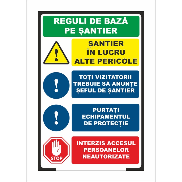 Panou SSM, Reguli de santier, 75 x 50 cm, banner cu capse