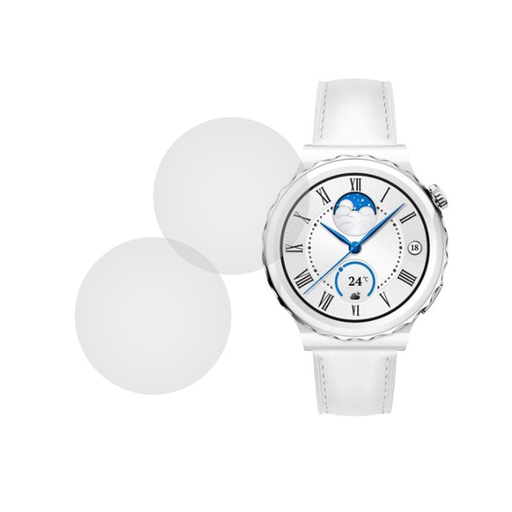 Set 2 x Folie compatibila cu Huawei Watch GT 3 Pro 43 mm, InvisiFlex Full Glue, Silicon hydrogel regenerabil, Anti soc si anti spargeri, SlimLine NanoShield, Transparenta