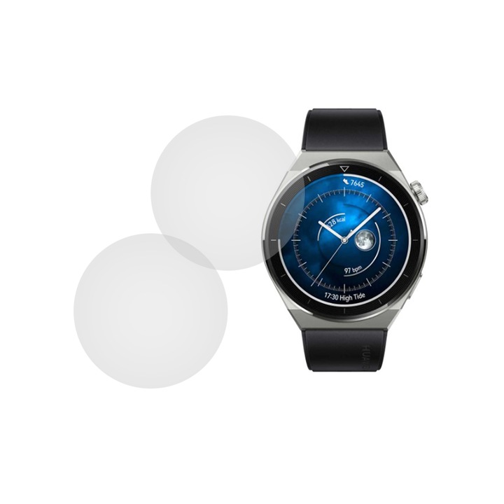 Set 2 x Folie compatibila cu Huawei Watch GT 3 Pro 46 mm, InvisiFlex Full Glue, Silicon hydrogel regenerabil, Anti soc si anti spargeri, SlimLine NanoShield, Transparenta