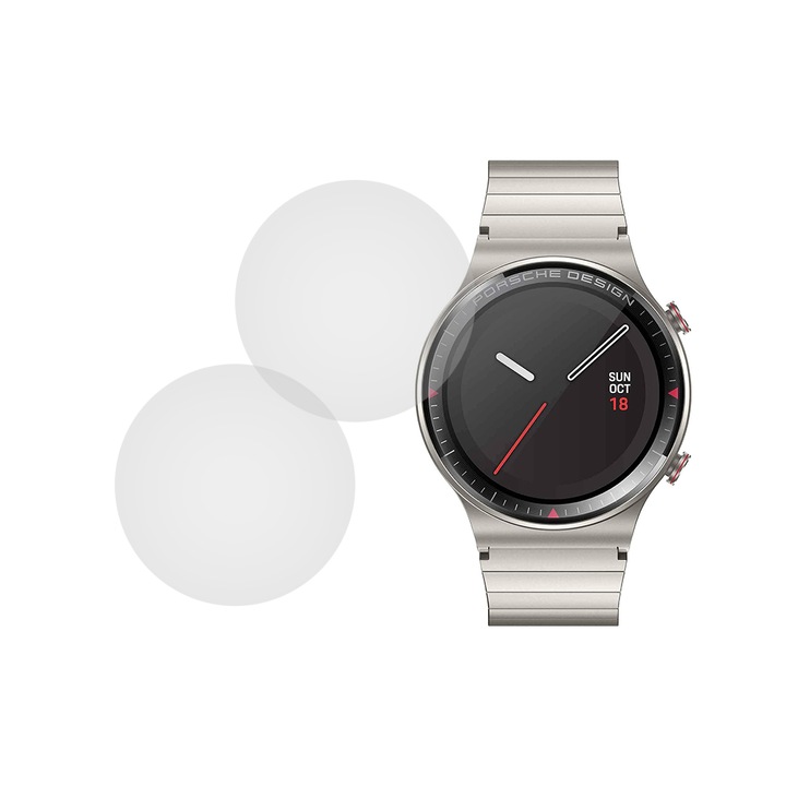 Set 2 x Folie compatibila cu Huawei Watch GT 3 Porsche Design, InvisiFlex Full Glue, Silicon hydrogel regenerabil, Anti soc si anti spargeri, SlimLine NanoShield, Transparenta
