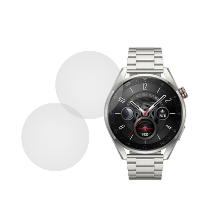 Set 2 x Folie compatibila cu Huawei Watch 3 Pro, InvisiFlex Full Glue, Silicon hydrogel regenerabil, Anti soc si anti spargeri, SlimLine NanoShield, Transparenta