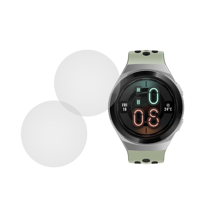 Set 2 x Folie compatibila cu Huawei Watch GT 2e, InvisiFlex Full Glue, Silicon hydrogel regenerabil, Anti soc si anti spargeri, SlimLine NanoShield, Transparenta