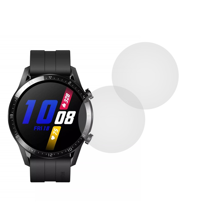 Комплект от 2 фолиа, съвместими с Huawei Watch GT 2 46 mm, Commando Shield Full Glue, Регенерируем силиконов хидрогел, Anti-shock и против счупване, SlimLine NanoShield, Transparent