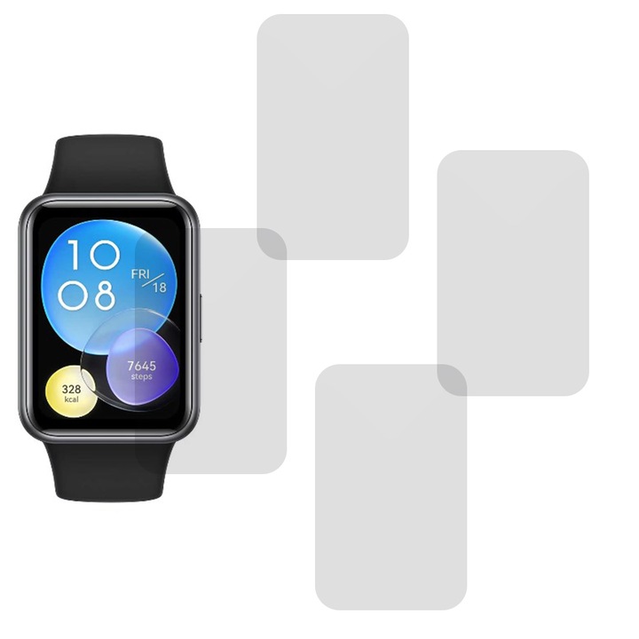 Комплект от 4 фолиа, съвместимо с Huawei Watch Fit, Commando Shield Full Glue, регенерируем силиконов хидрогел, против удари и счупване, SlimLine NanoShield, прозрачен