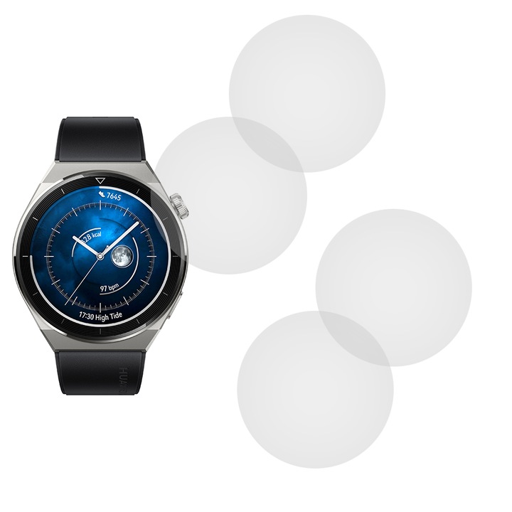 Комплект от 4 фолиа, съвместими с Huawei Watch GT 3 Pro 43 mm, Commando Shield Full Glue, Регенерируем силиконов хидрогел, Anti-shock и против счупване, SlimLine NanoShield, Transparent
