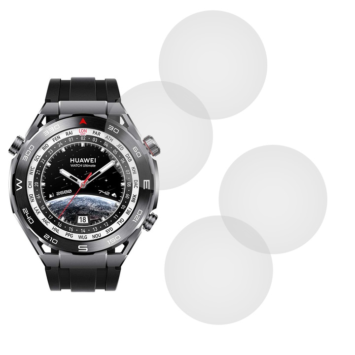 Комплект от 4 фолиа, съвместими с Huawei Watch Ultimate, Commando Shield Full Glue, Регенерируем силиконов хидрогел, Anti-shock и против счупване, SlimLine NanoShield, Transparent
