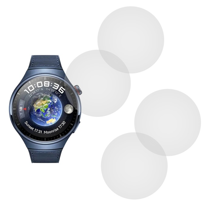 Комплект от 4 x фолио, съвместимо с Huawei Watch 4 Pro, Commando Shield Full Glue, регенерируем силиконов хидрогел, анти-шок и против счупване, SlimLine NanoShield, прозрачен
