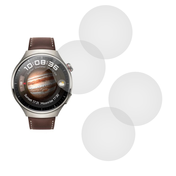 Комплект от 4 фолиа, съвместими с Huawei Watch 4, Commando Shield Full Glue, Регенерируем силиконов хидрогел, Против удар и счупване, SlimLine NanoShield, Прозрачн