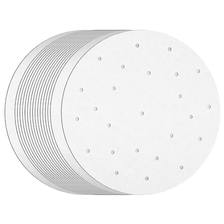 Set 100 hartie de copt pentru AirFryer, Yefound®, 20.3cm, Alb