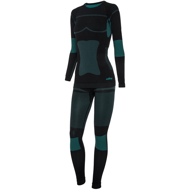 Echipament sport termoreactiv dama, Poliamida/Poliester, Negru/Verde, S