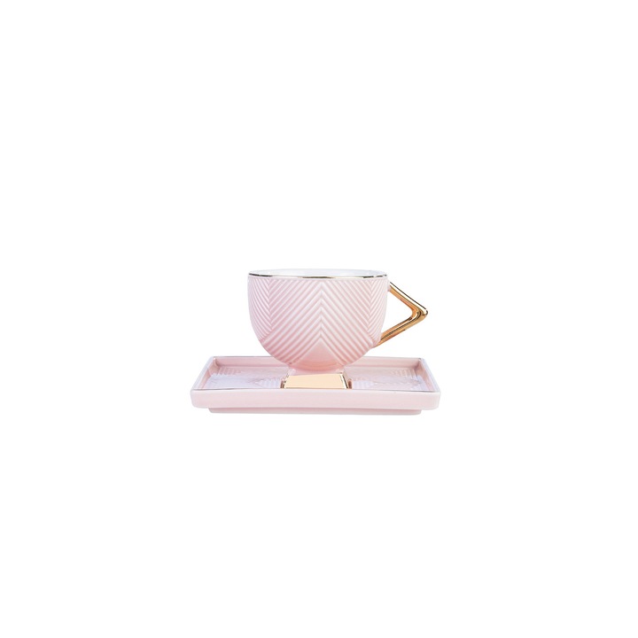 Комплект 2 чаши за кафе Karaca, Art Deco, Porcelain, Pink, 80 ml