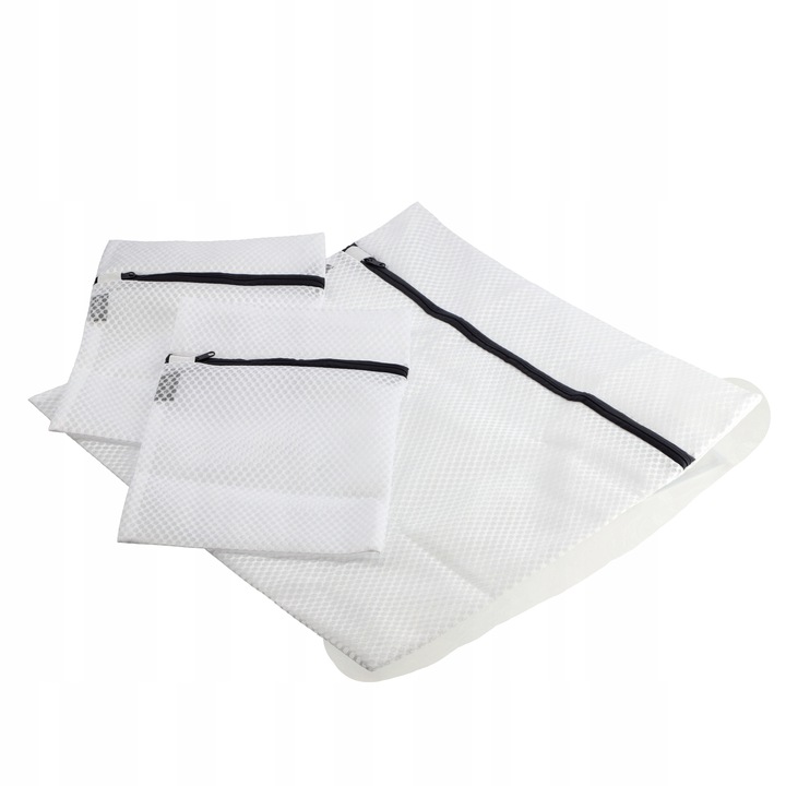 Комплект от 3 торби за пране с цип Kadax, Полиестер, Бяло/Сиво