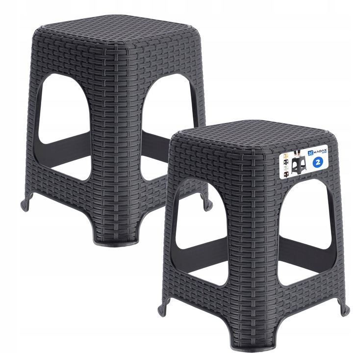 2db zsámolykészlet, Kadax, Rattan, 37,5 x 37,5 x 45 cm, Fekete