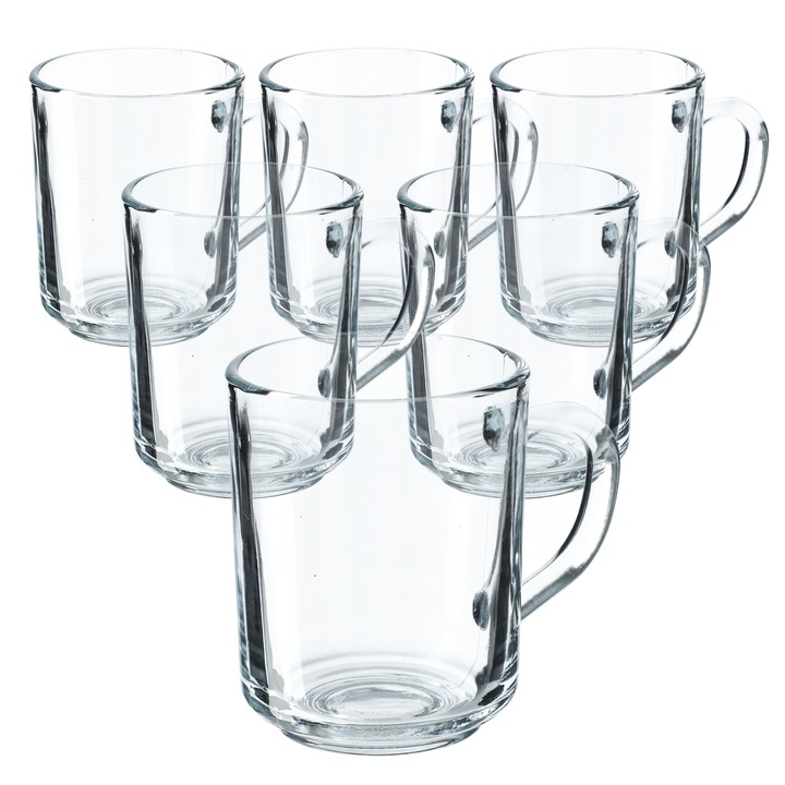 Set 6 cani, Kadax, 240 ml, Sticla, 9.2 x 10 cm, Transparent