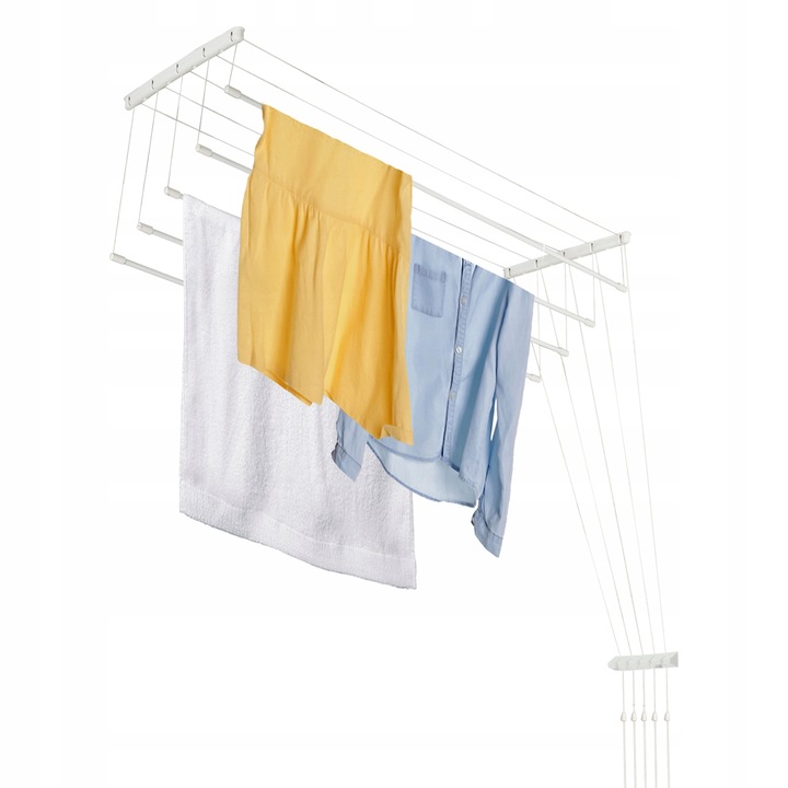 Uscator de rufe de tavan, KADAX, Otel, 5 tije, 160 cm, Alb