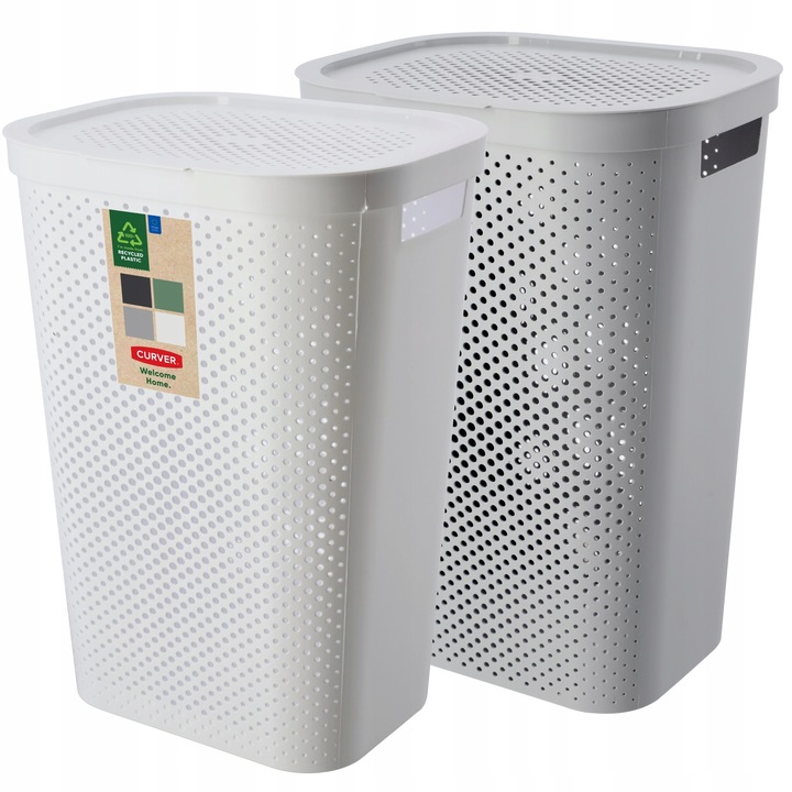 Set 2 cosuri de rufe, Curver, Plastic, 2 x 60 L, Alb/ Gri