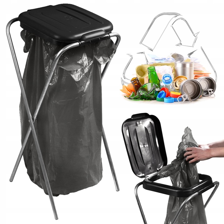 Suport pentru cos de gunoi Kadax, 120L, Otel/Plastic, Argintiu/Negru