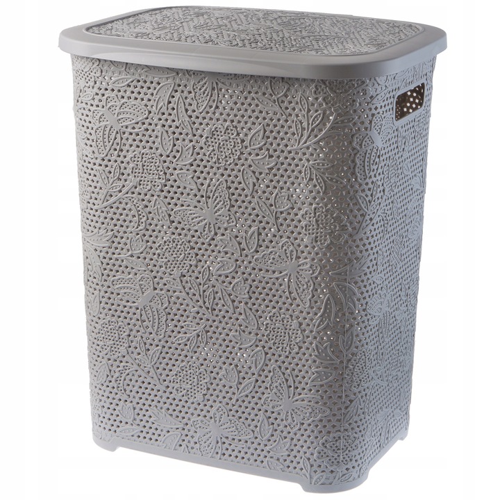 Cos cu capac de rufe, Plastic, Gri, 55 L