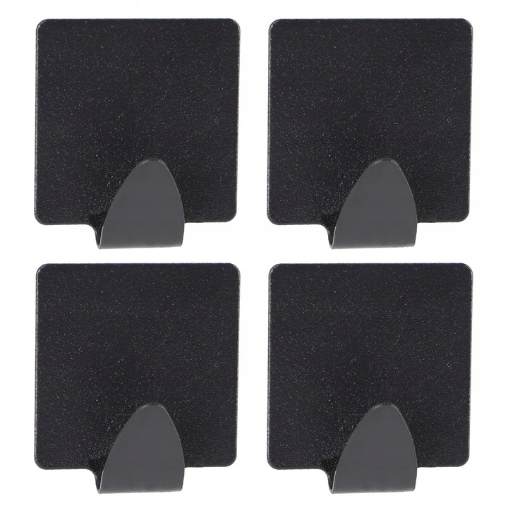 Set 4 cuiere, Kadax, Metal, Autoadeziv, Negru