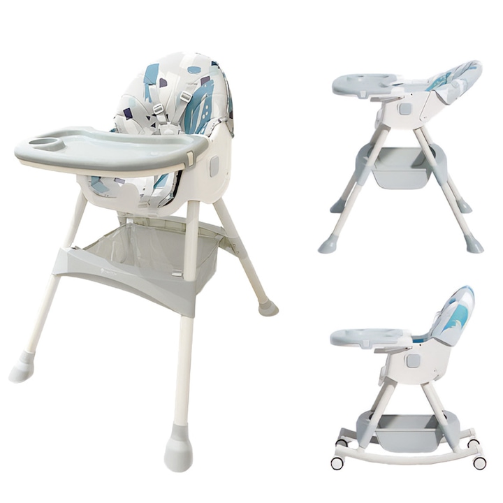 Сгъваемо столче KinderVIBE, 6 месеца +, многофункционален, с колелца, 5-точков предпазен колан, регулируема височина, зелен