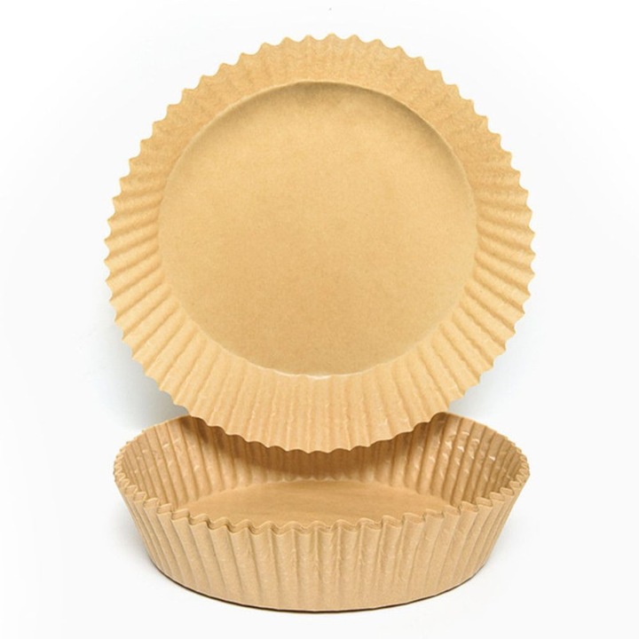 Комплект 100 броя хартия за печене, еднократна, за фритюрник, 16x16x4,5 см, кафява, кръгла