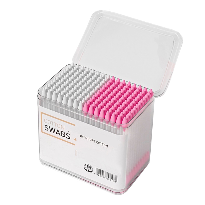 Хигиенни пръчици за хранене със 100% памук, Yefound®, 300 части, розово/бяло