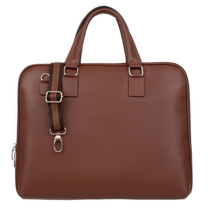 Geanta pentru laptop, Vera Pelle, Piele, 17.3", Maro