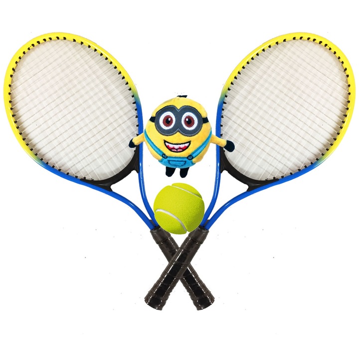 Teniszütő készlet MINIONS PONG MINION 750584-21, készlet 2 teniszütővel, 1 labdával és beszélő minionnal, kék/sárga